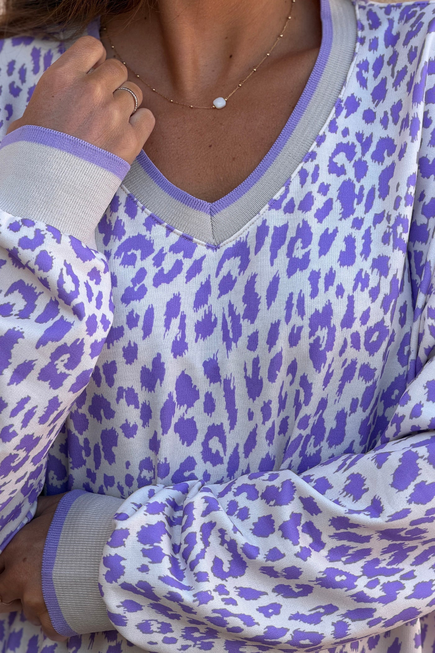 Cream and Purple Leopard Print Jumper
