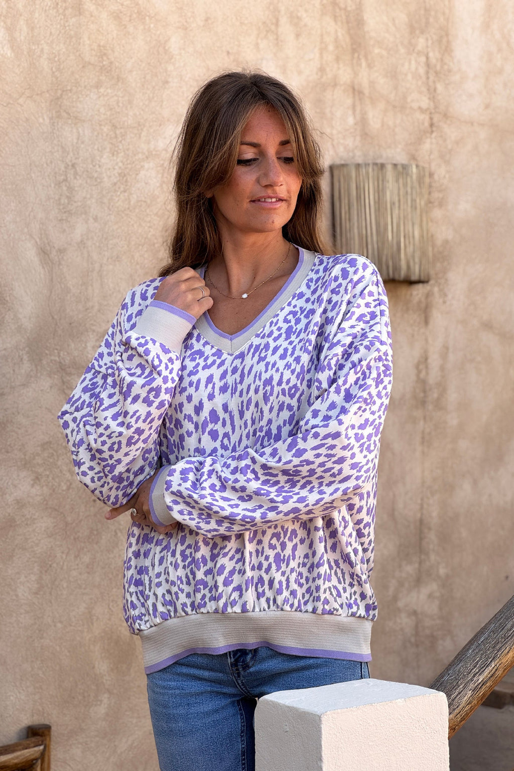 Cream and Purple Leopard Print Jumper