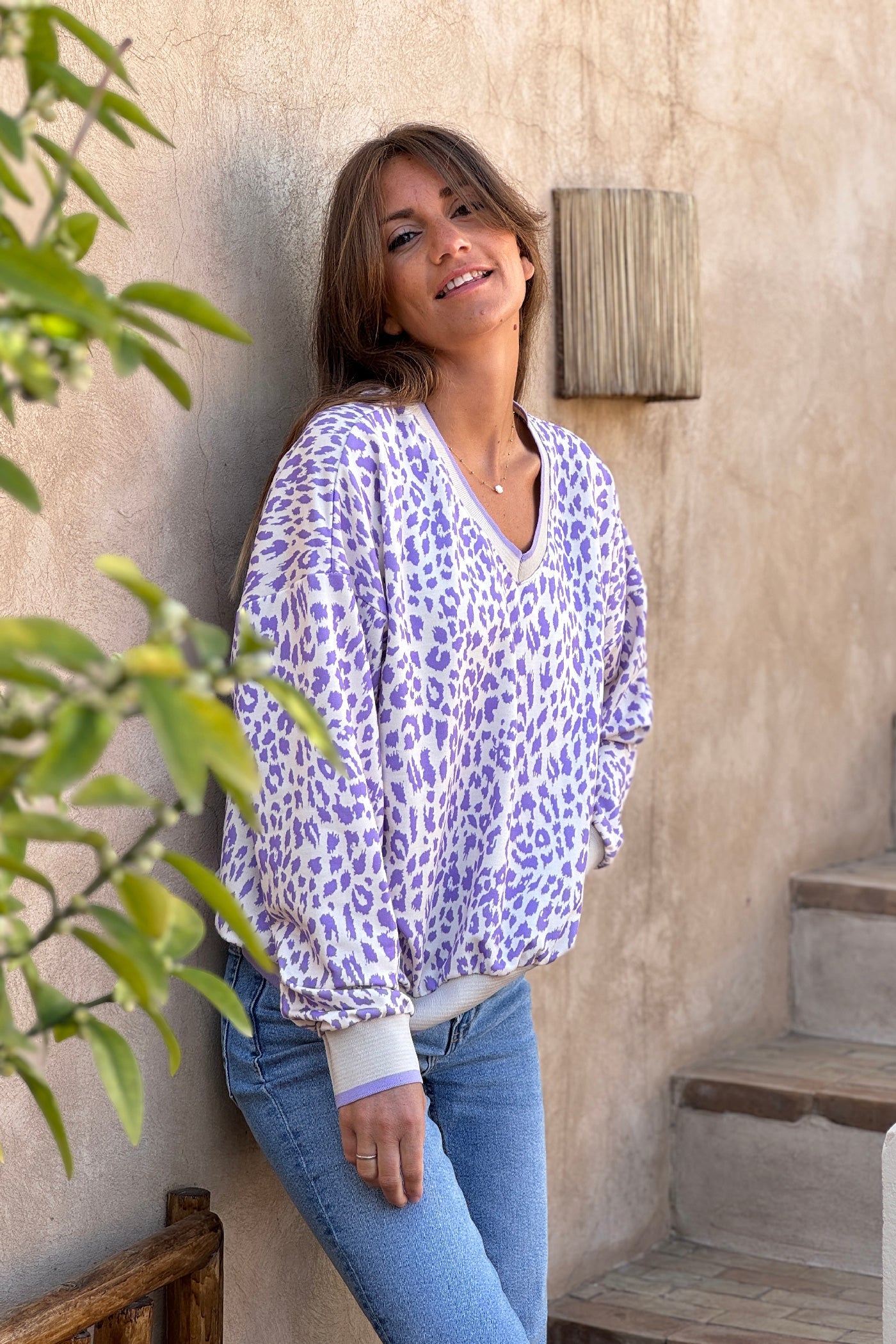 Cream and Purple Leopard Print Jumper