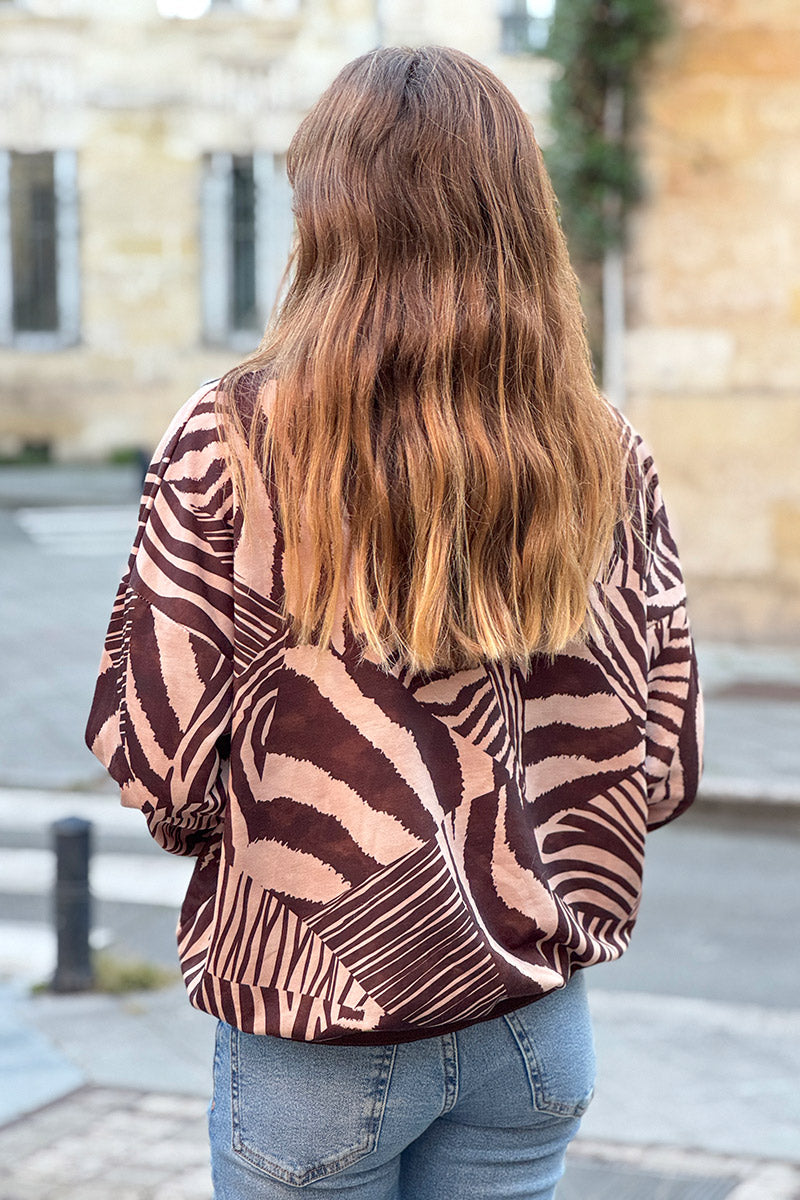 Brown Abstract Zebra Knit Jumper