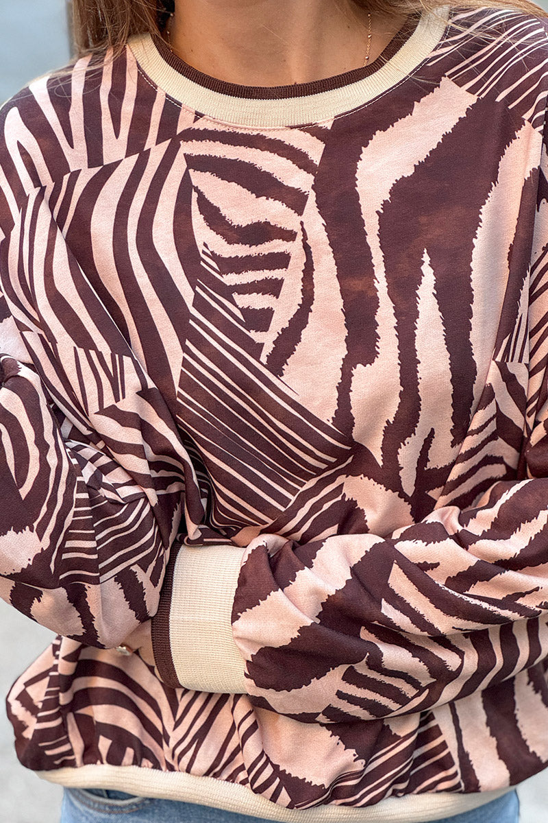 Brown Abstract Zebra Knit Jumper
