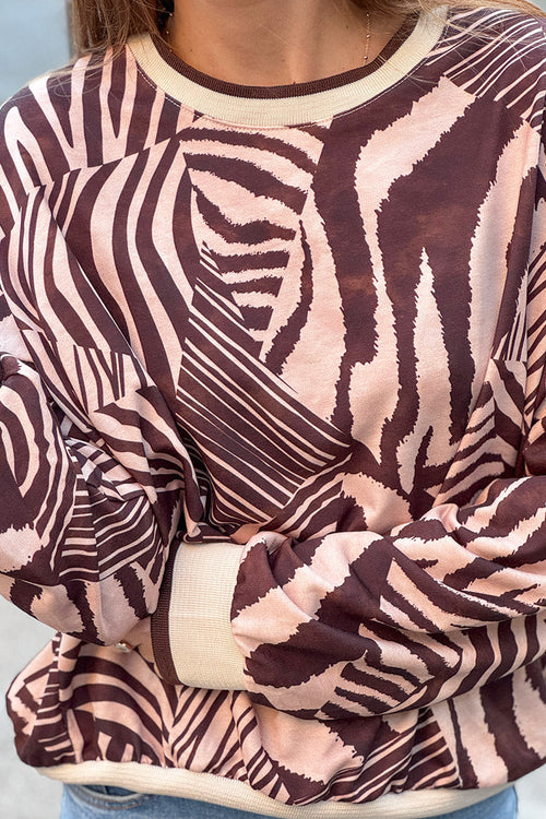 Brown Abstract Zebra Knit Jumper