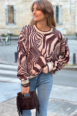 Brown Abstract Zebra Knit Jumper