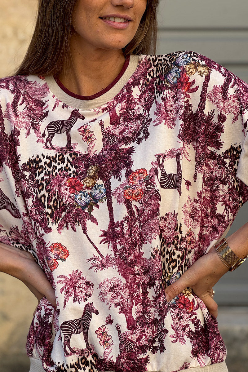 Burgundy Savannah Toile Print Jumper