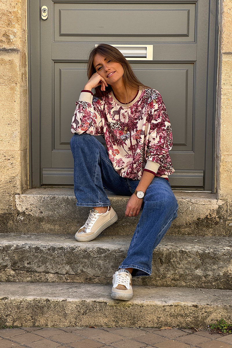 Burgundy Savannah Toile Print Jumper
