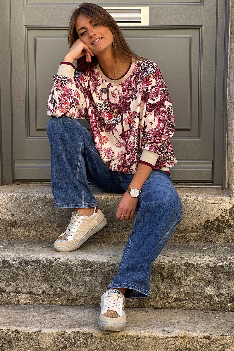 Burgundy Savannah Toile Print Jumper