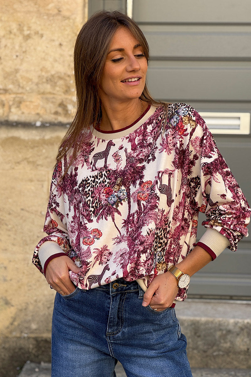 Burgundy Savannah Toile Print Jumper