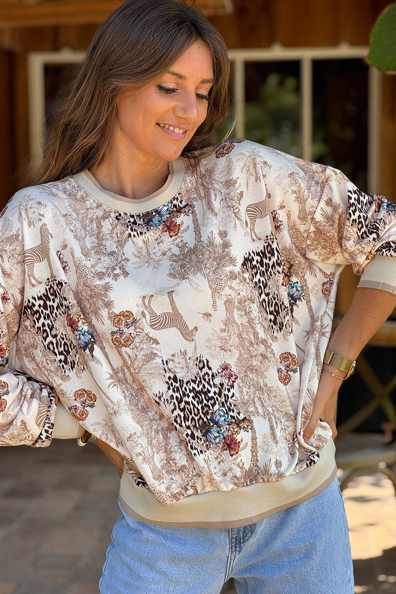 Beige Savannah Toile Print Sweater