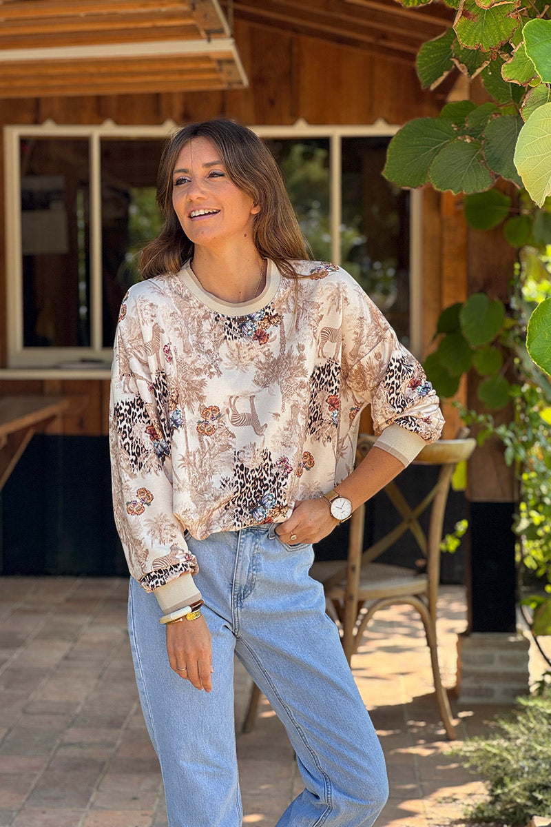 Beige Savannah Toile Print Sweater